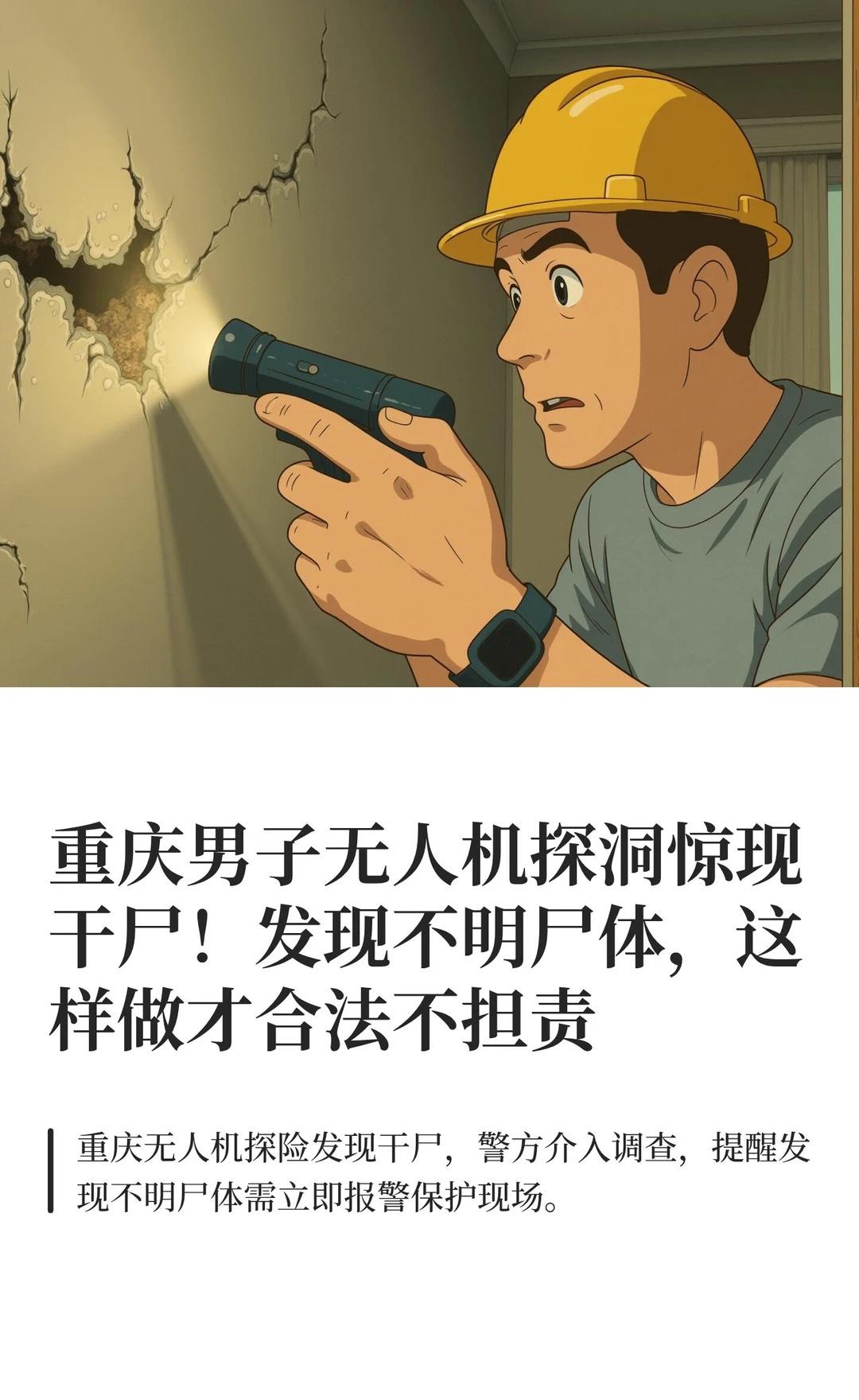 重庆男子无人机探洞惊现干尸！发现不明尸体
重庆一男子在崖洞探险时发现干尸，立即报