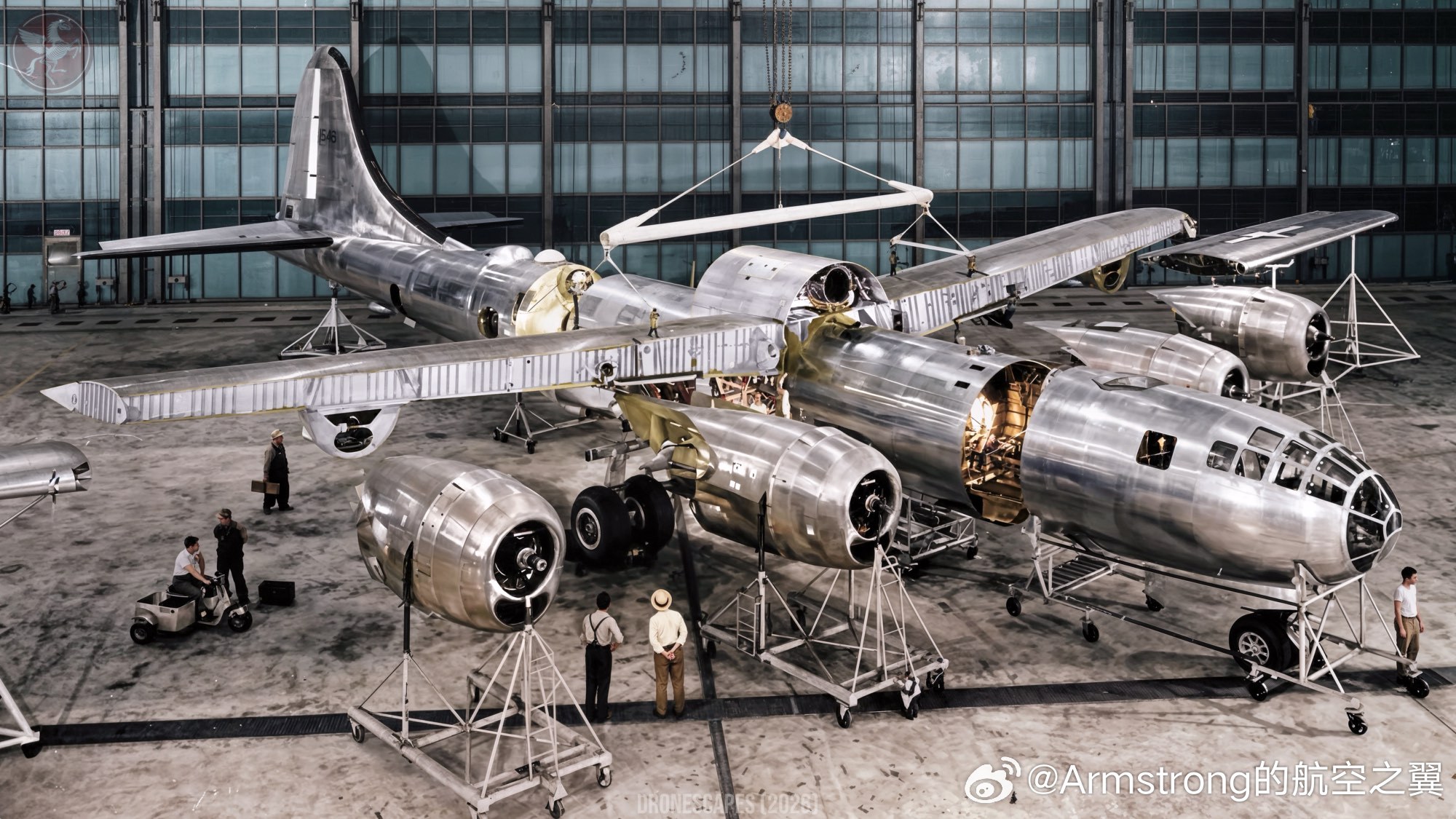 航空创作计划 波音西雅图工厂在二战中搭建的B-29轰炸机分解示意图。在生产工艺中