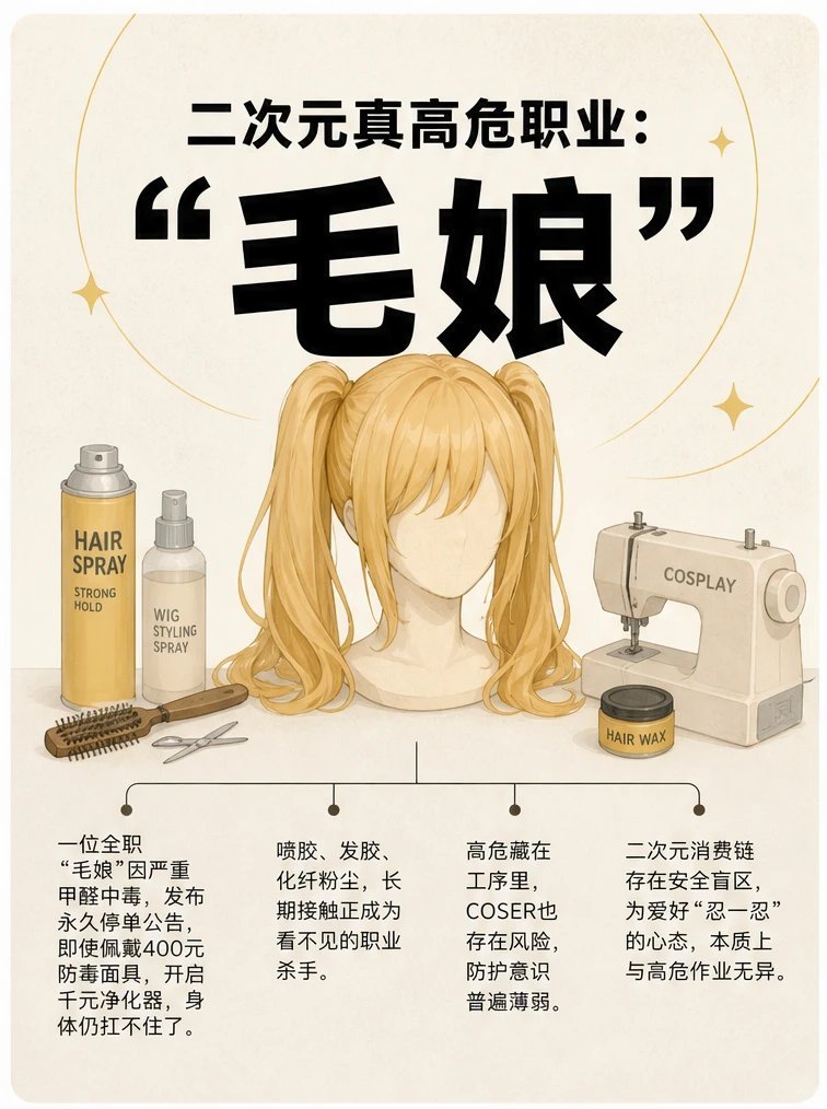 二次元毛娘因甲醛中毒永久停单二次元世界里，专门制作打理假发的“毛娘”近日引发关注