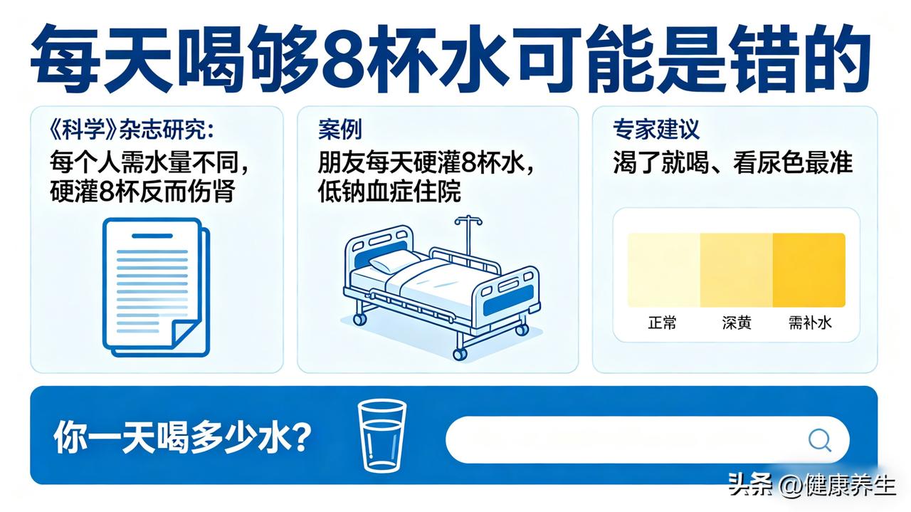 说个得罪人的事：每天喝够8杯水，可能是错的。

最近《科学》杂志研究出来了，每个