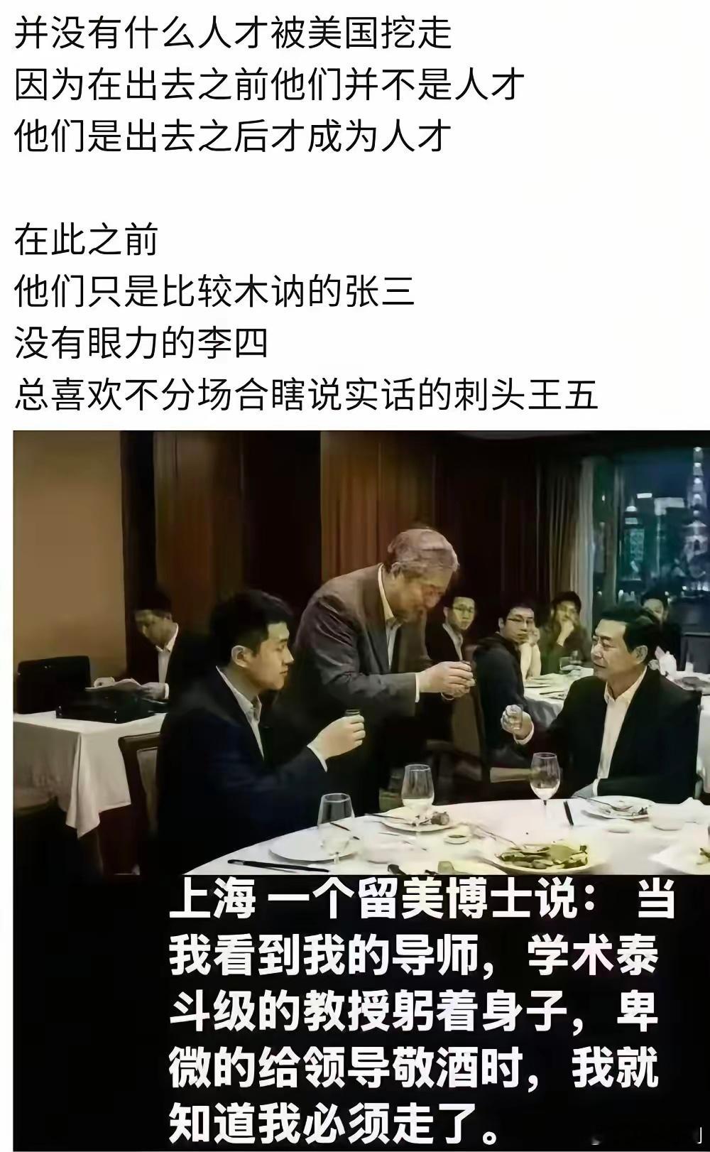 比较客观的一段话：并没有什么人才被Ｍ国挖走，因为在出去之前他们并不是人才，他们是