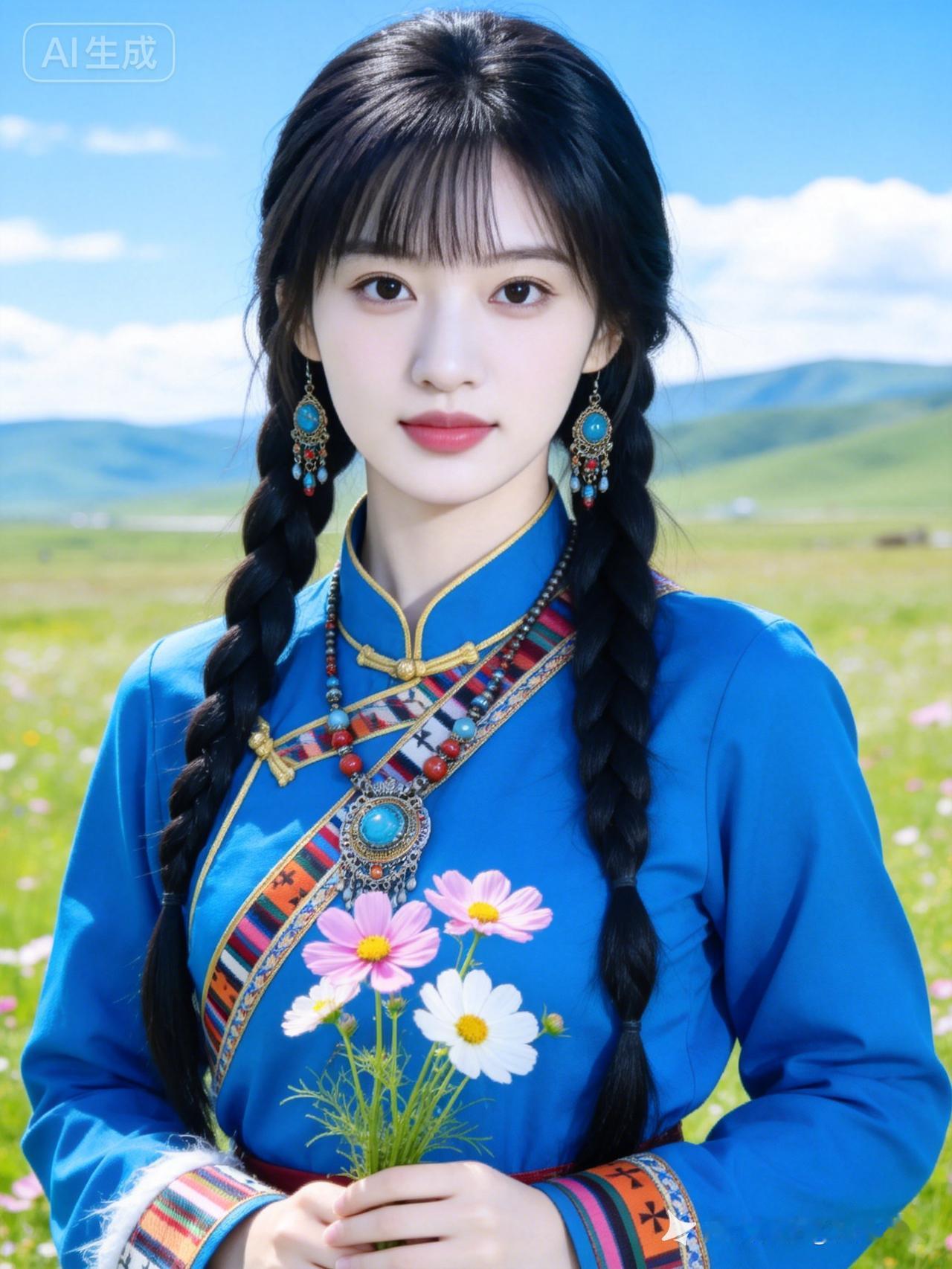 这姑娘穿着民族服饰，好漂亮！
