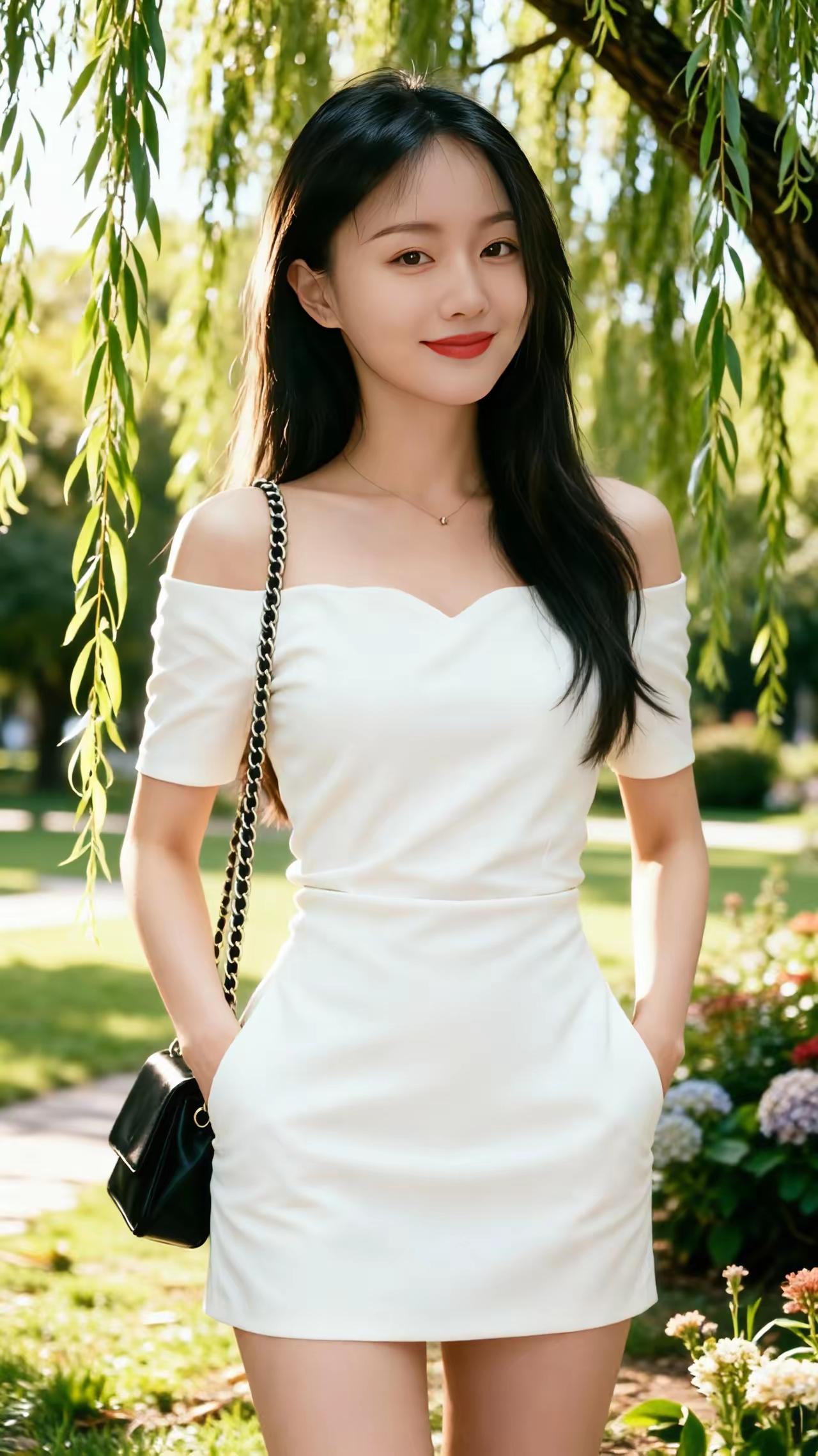 阳光明媚的午后，白裙少女漫步在花海中，笑容如花般绽放。