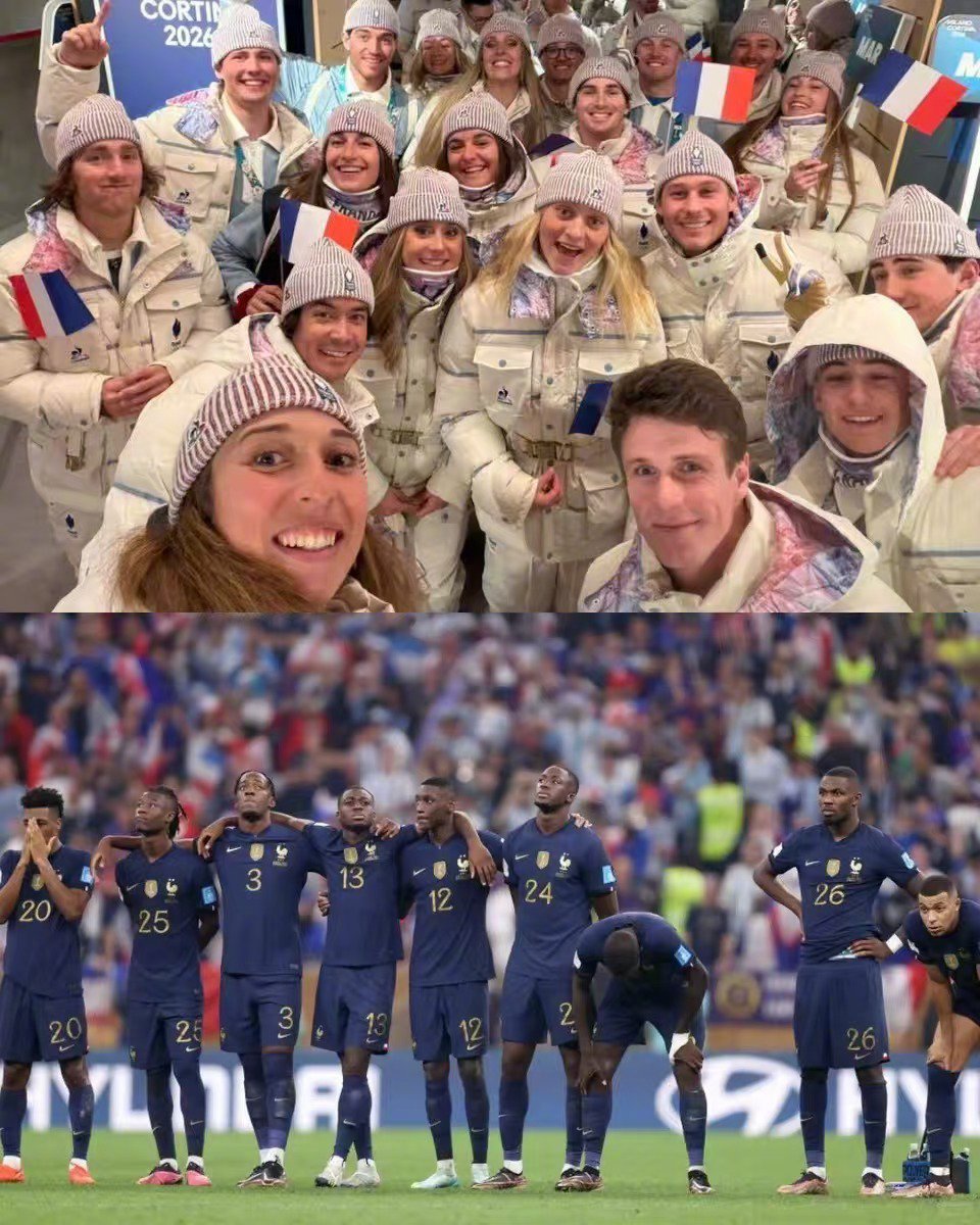 这个对比图有意思：法国白人参加米兰冬奥会，法国黑人参加世界杯，在国外足球是穷人的