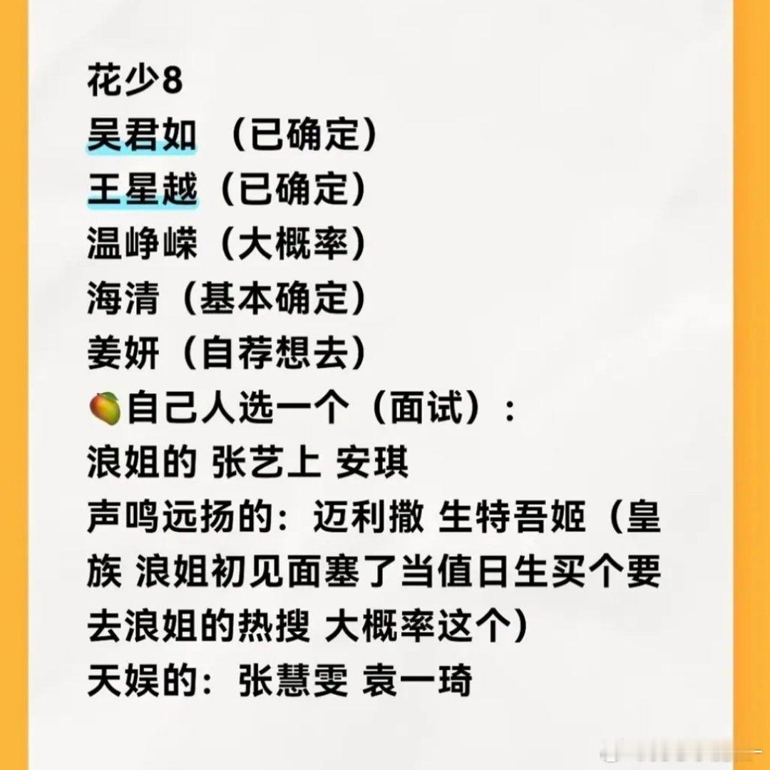 花少8阵容，好无聊