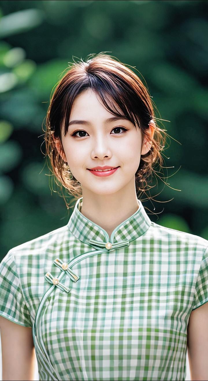 AI扩图 AI绿格甜笑