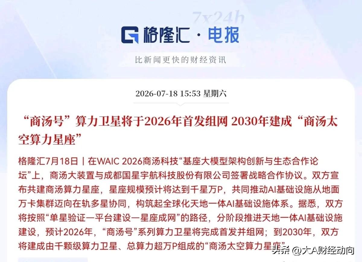 周末重磅！商业航天也出利好了！商汤科技要在太空建千颗太空AI算力。下周商业航天要