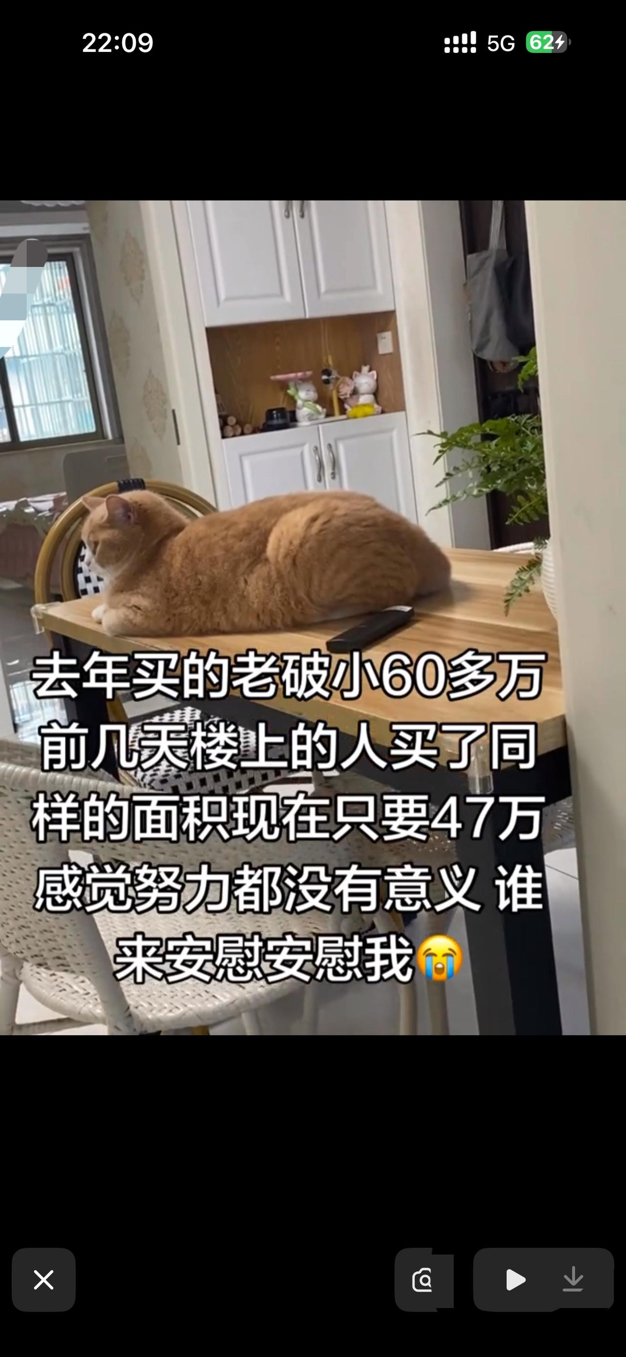 去年花60多万入手这套老破小，本以为总算安家落地。
结果前几天听说，楼上同面积的