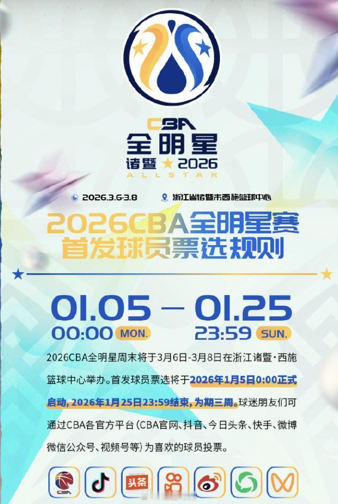 2026CBA全明星周末 2026年CBA全明星周末首发票选要来了，1月5日0点
