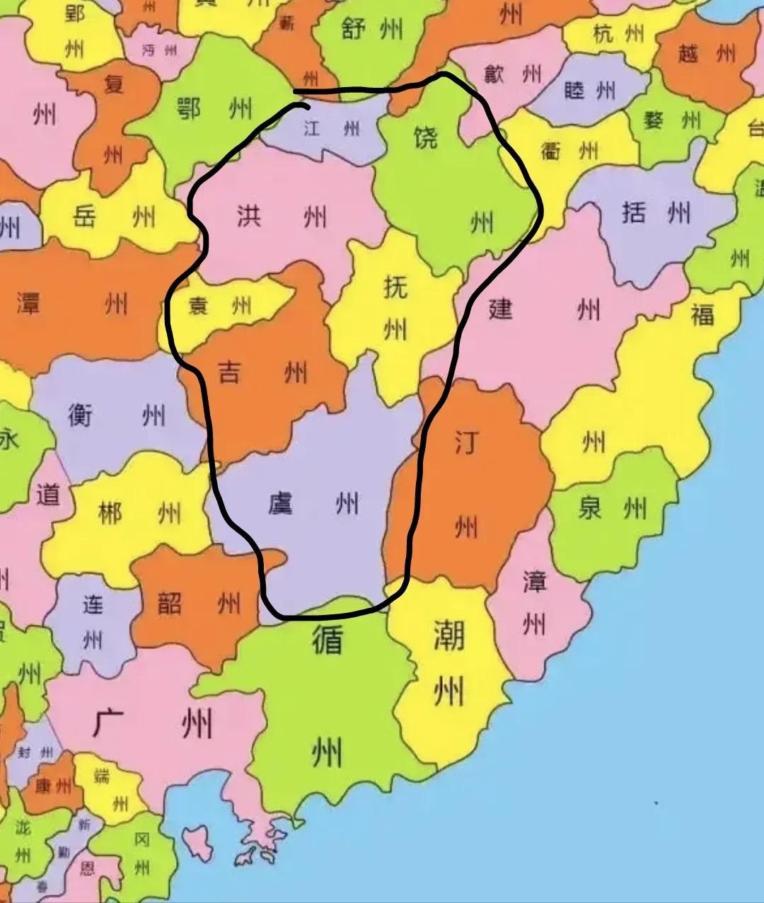 唐朝时期的江西地图和现在区别不大啊