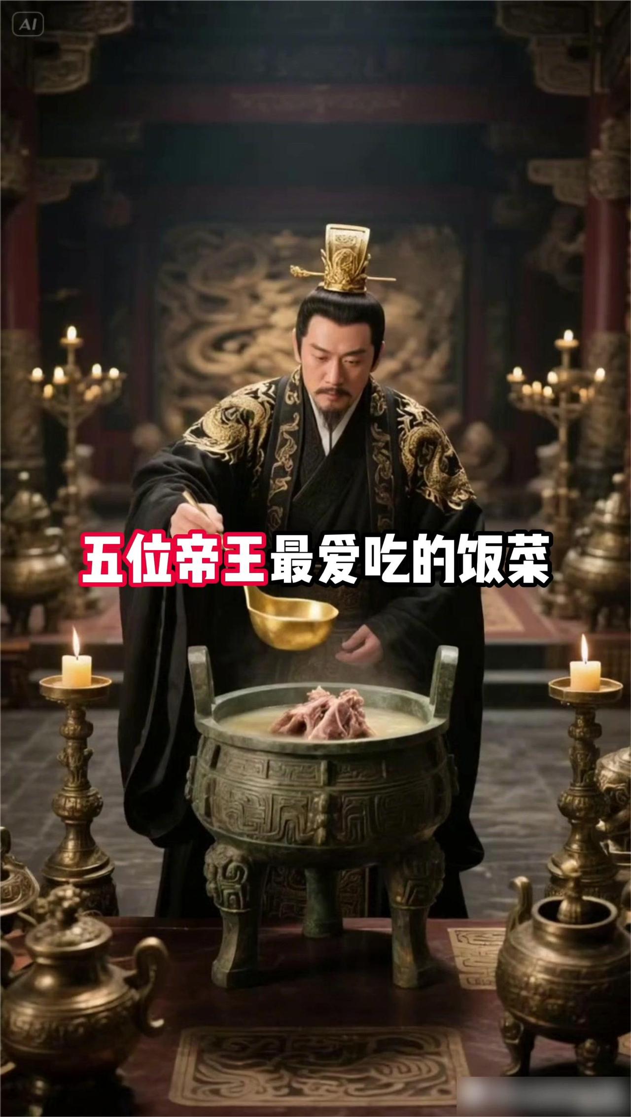 五位帝王最爱吃的饭菜，沉浸式感受。
依据史书模拟：秦始皇一羊肉汤，曹操一糖醋鲤鱼