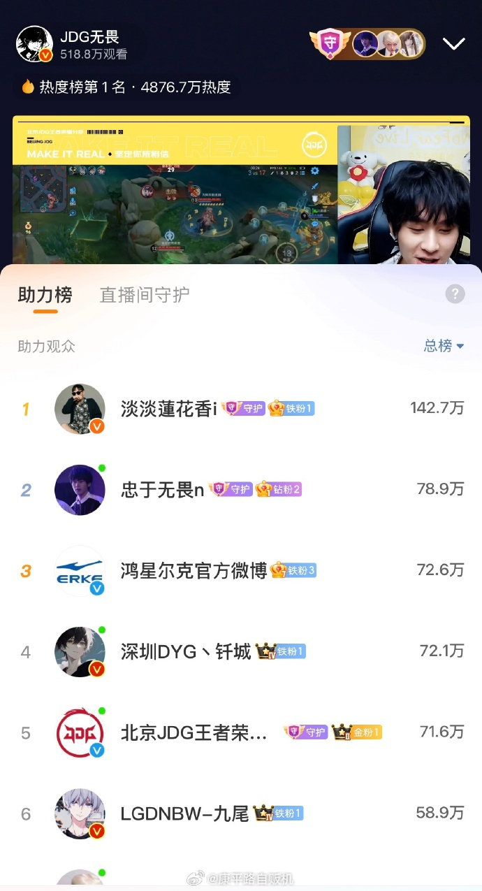 钎城给无畏送礼物钎城过来刷礼物，无畏直接说福建三兄弟集齐，差一个就能开麻将局 ​