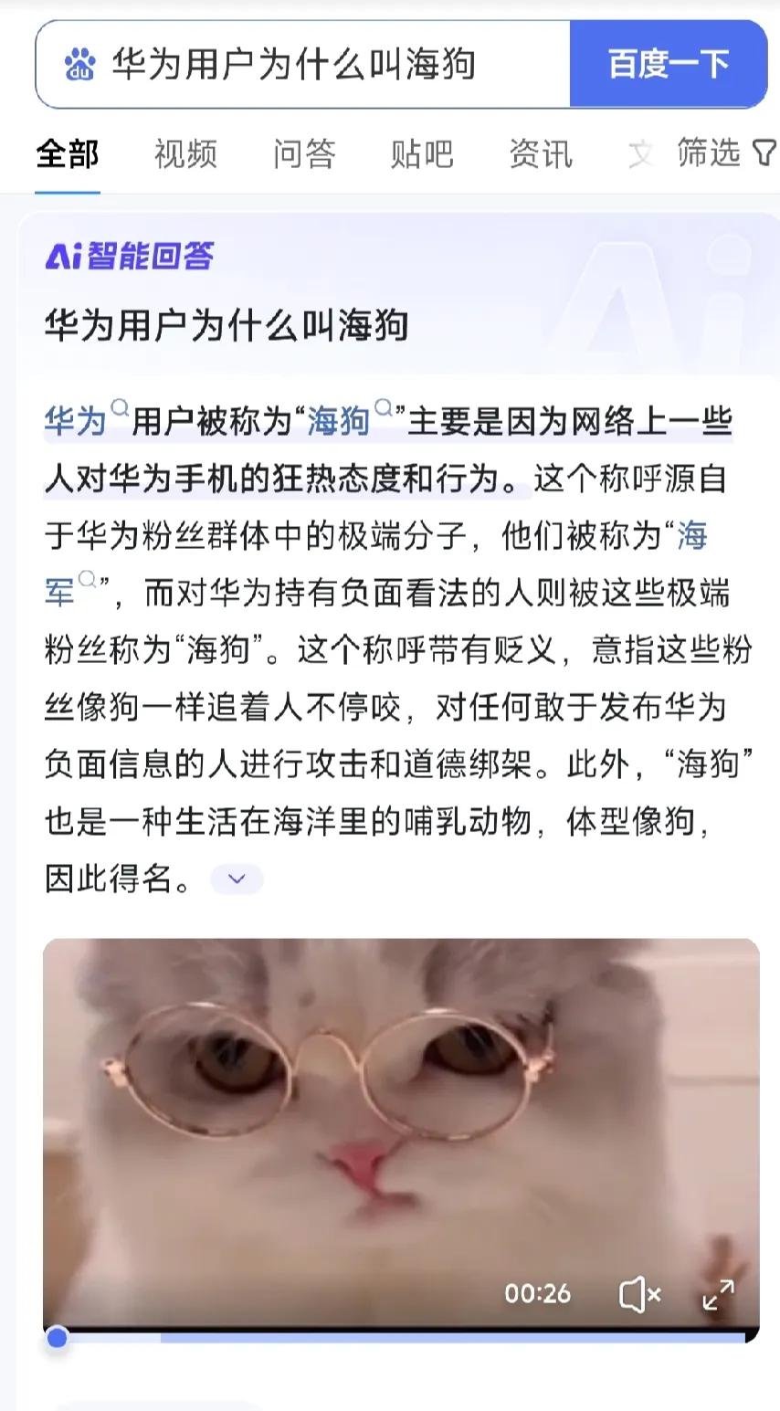 百度竟然可以搜索出这个，有点过分了：华为用户为什么叫海狗。[笑哭][笑哭][笑哭