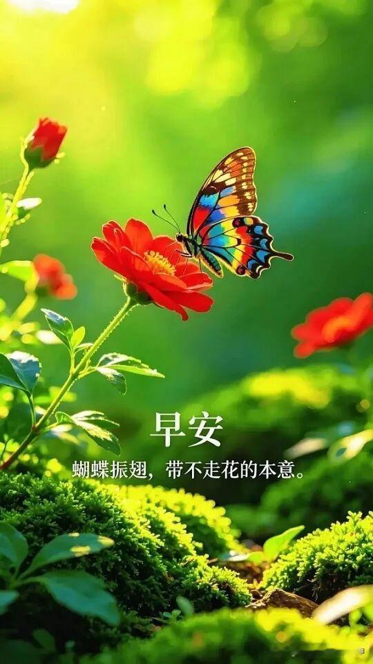早安，蝴蝶振翅，带不走花的心意。🌸🦋