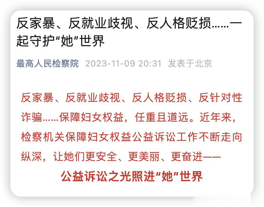 运用在反家暴、反就业性别歧视、反人格贬损等妇女权益保障领域的公益诉讼，文章里提到