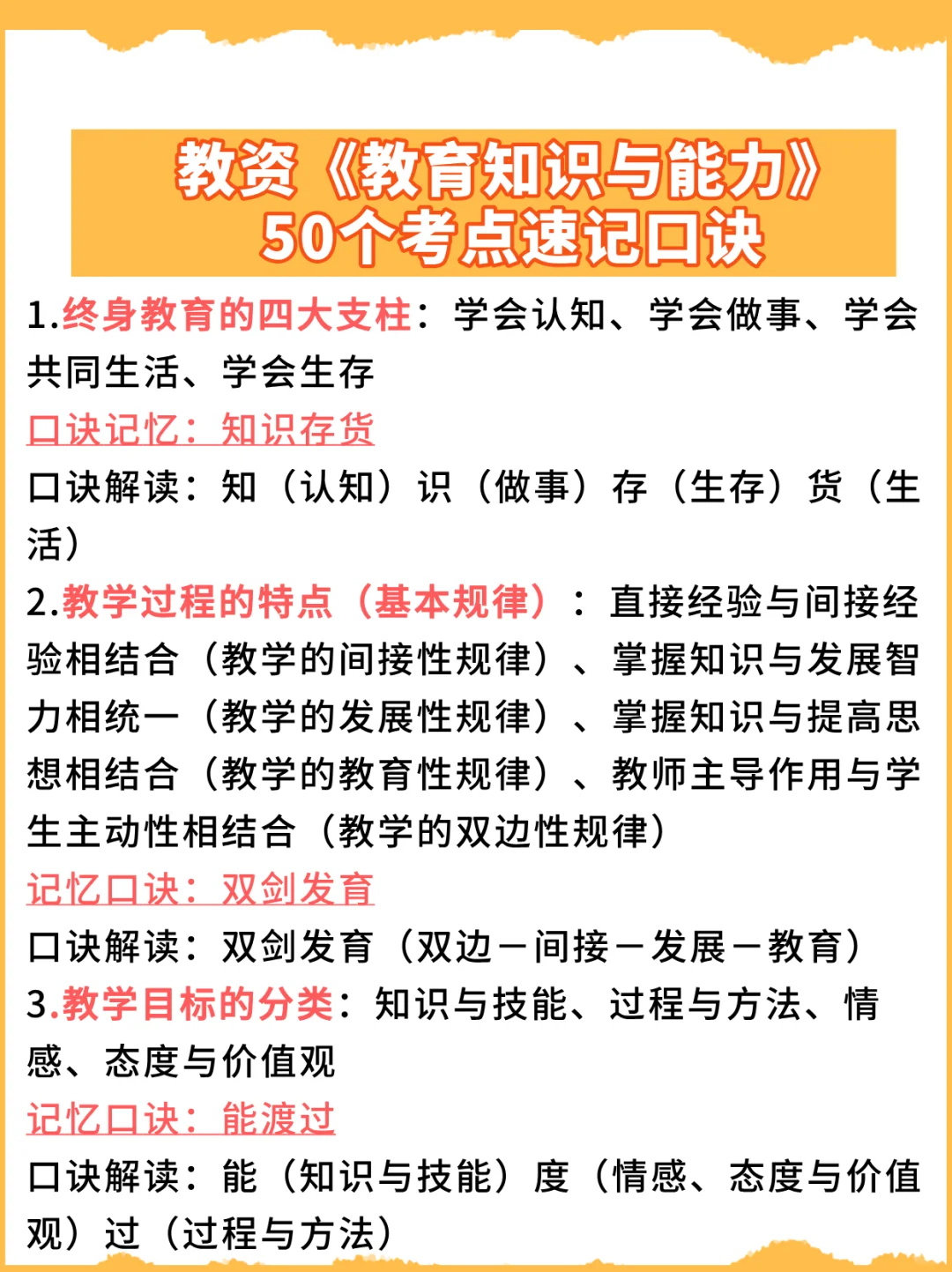 速背：50个教资科目二考点+口诀