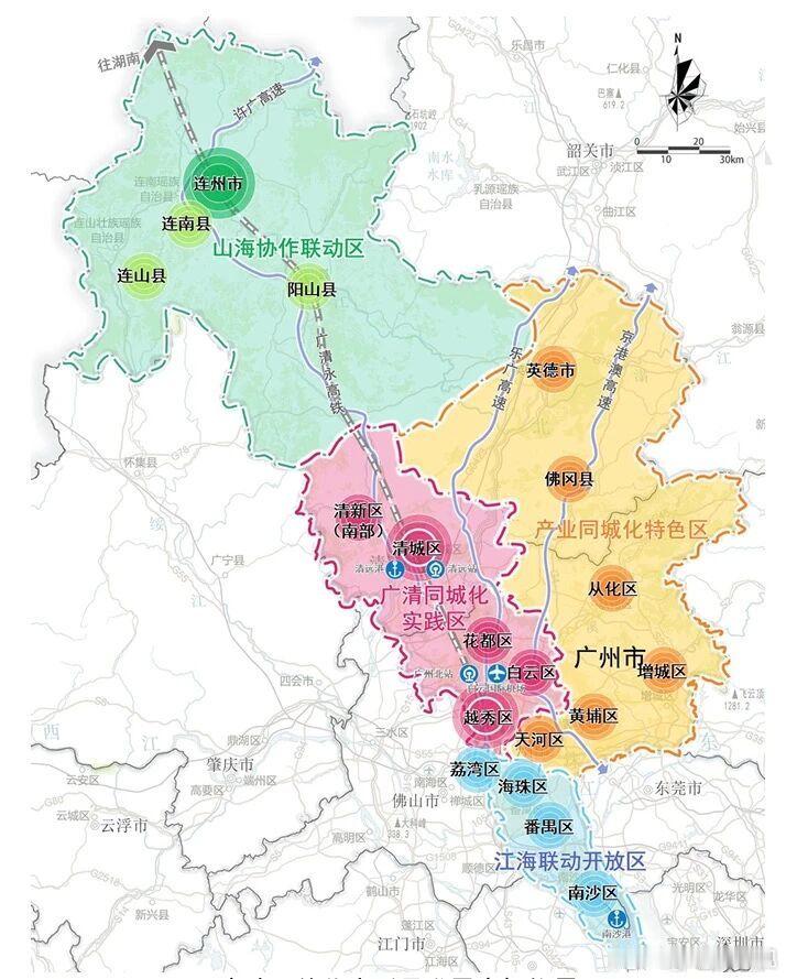 一边是广佛同城一边是广清一体化南边又把地铁修到中山珠海东边又把地铁修到东莞惠州广