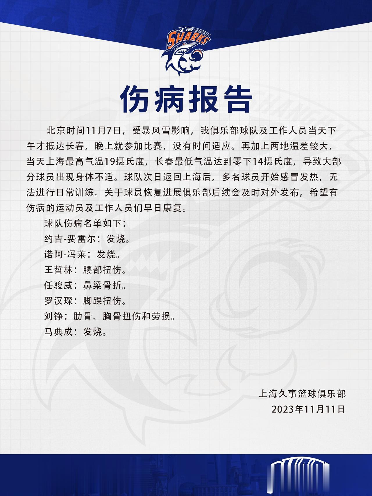 将在11日晚间主场迎战北控男篮（4胜3负）的上海男篮（3胜4负），当日上午发布公