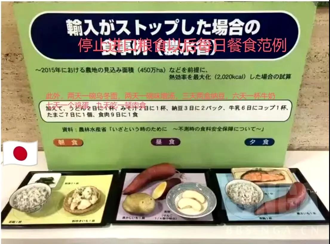 日本农林水产省推算，一旦日本对外的海运路线被切断，从而无法获得进口粮食，那么其国