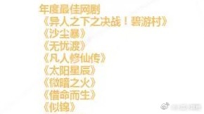 恭喜无忧渡恭喜凡人修仙传恭喜似锦获得中美电视节最佳网剧 ​​​