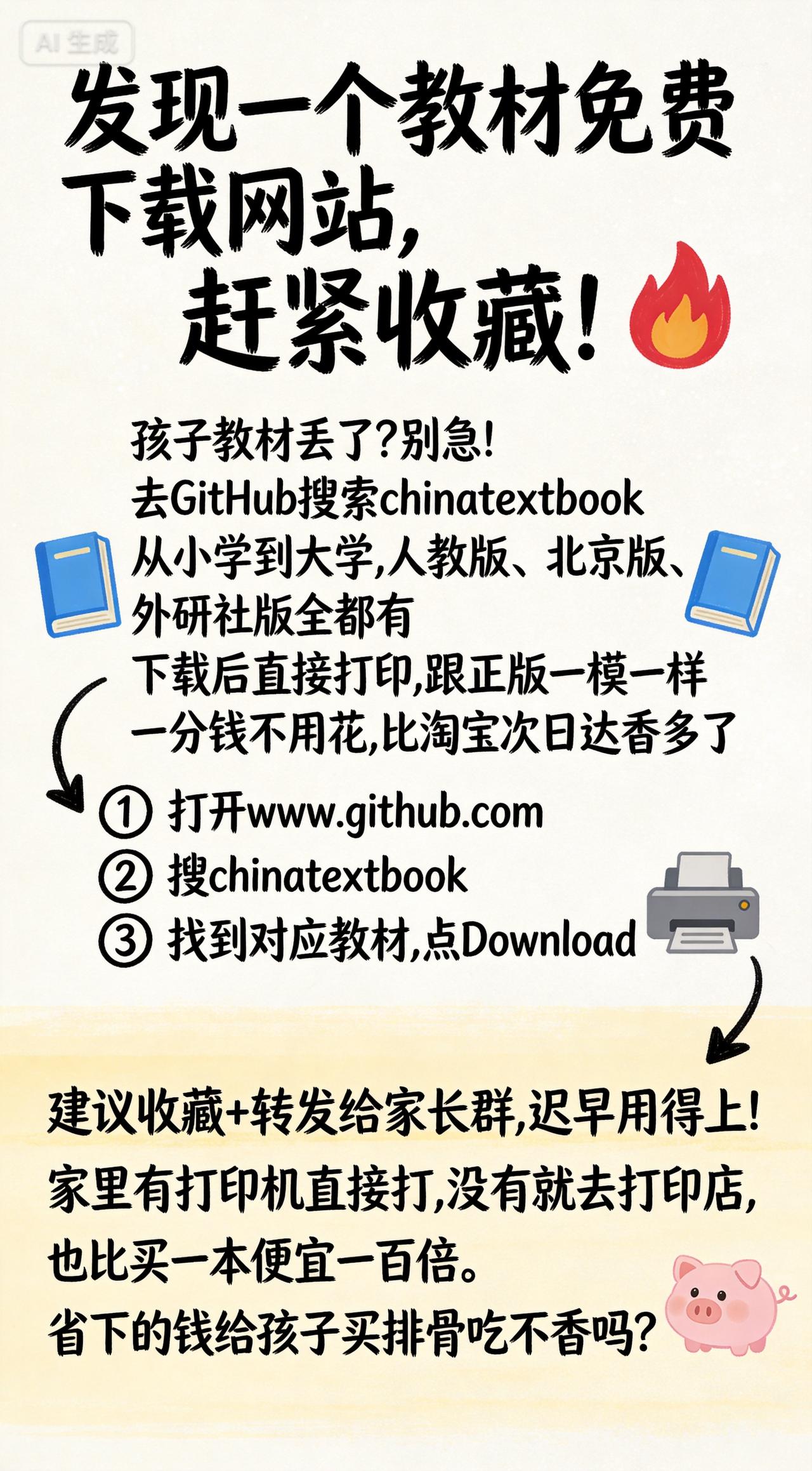 📚 发现一个教材免费下载网站，赶紧收藏！

孩子教材丢了？别急！ 去 GitH