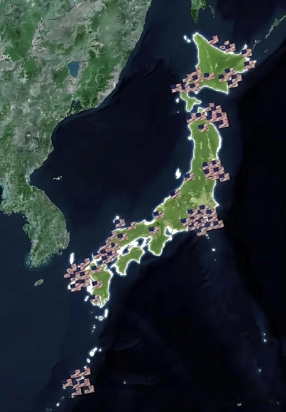 网友绘制的鹰酱驻军岛国的军事基地，居然密密麻麻那么多个，连琉球群岛都有数个基地。