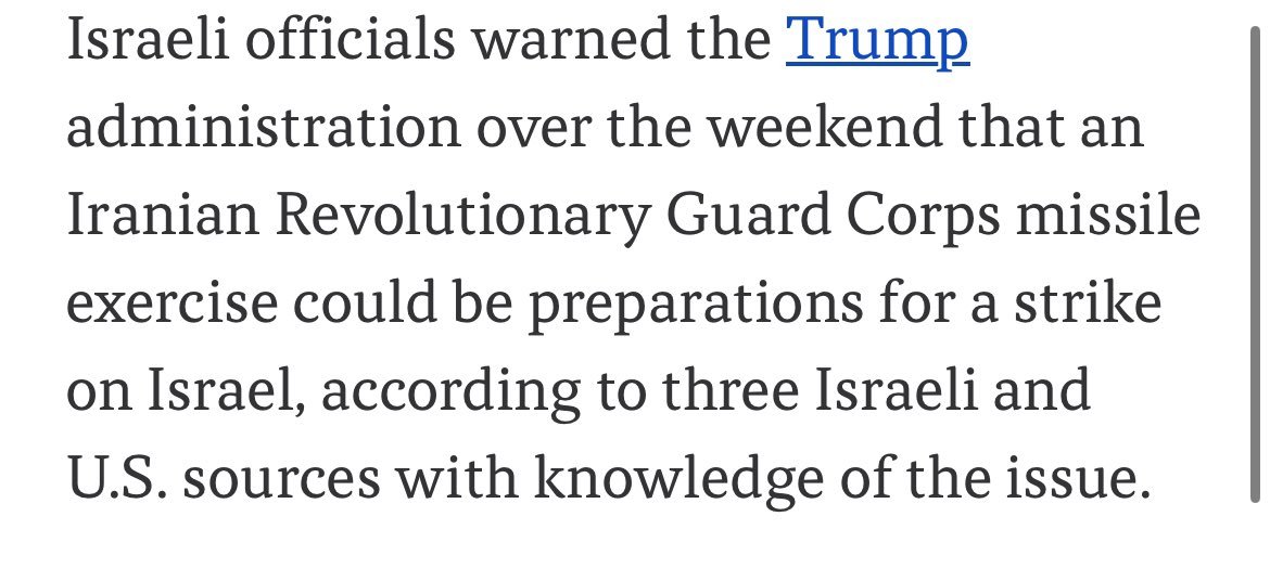 🔻以色列警告特朗普政府：伊朗革命卫队导弹演习“或”为对以攻击作准备。🔻via
