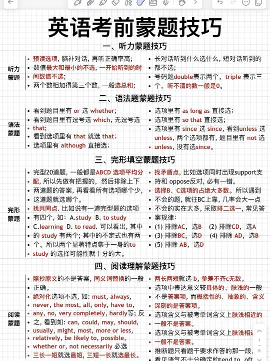 英语万能蒙题技巧！9页纸！英语再涨30+！