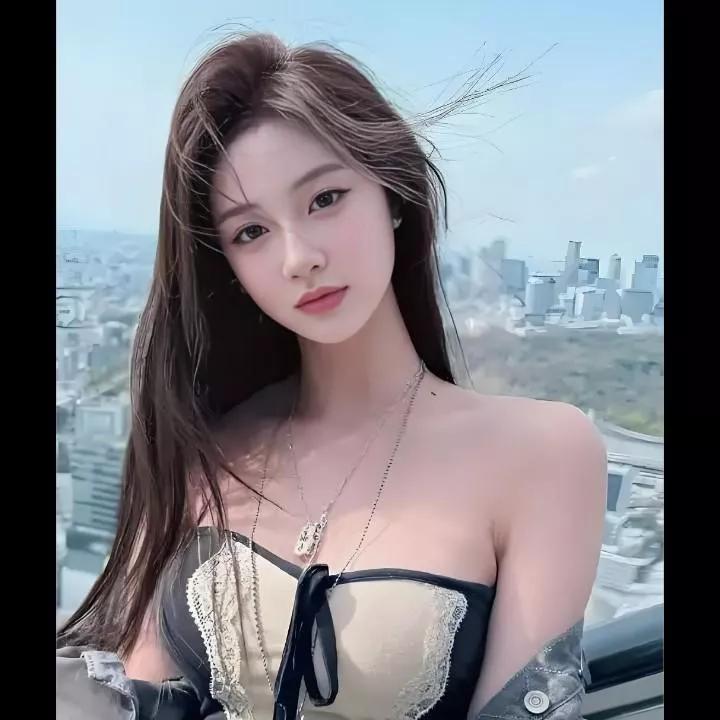 都市天际线下的时尚少女，享受城市的繁华与宁静。夜景气质少女 都市时尚女性 城市街