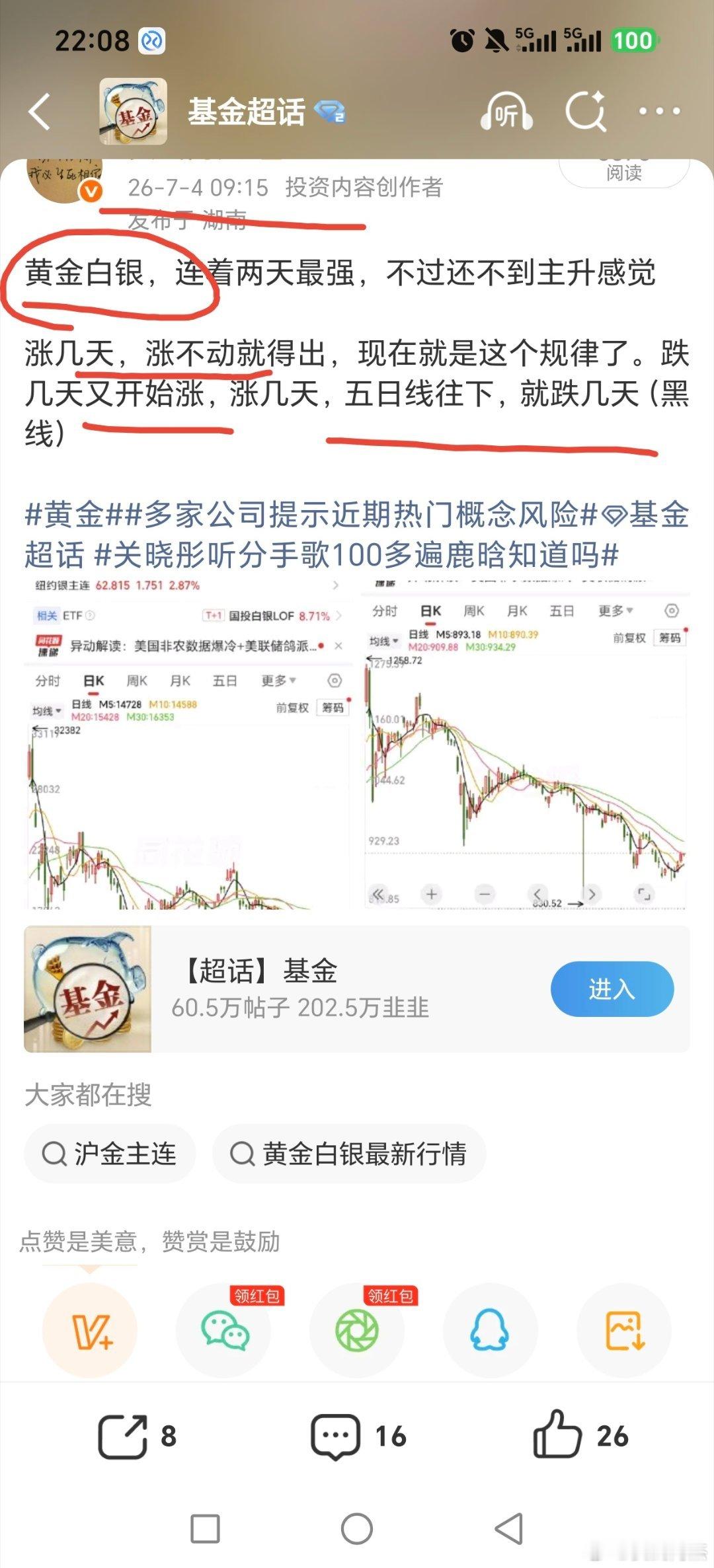 黄金白银的基金，股票和etf都是这个规律，上周说了涨几天，就要调整，又是跌了几天