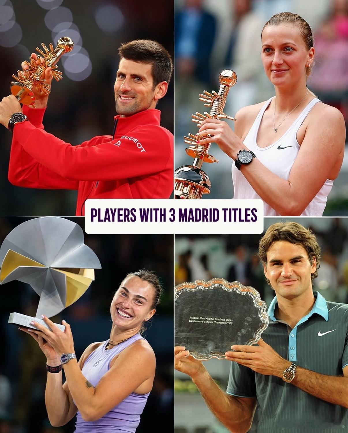 他们，都曾在马德里实现过帽子戏法🏆*3德约科维奇&费德勒科维托娃&萨巴伦卡​​