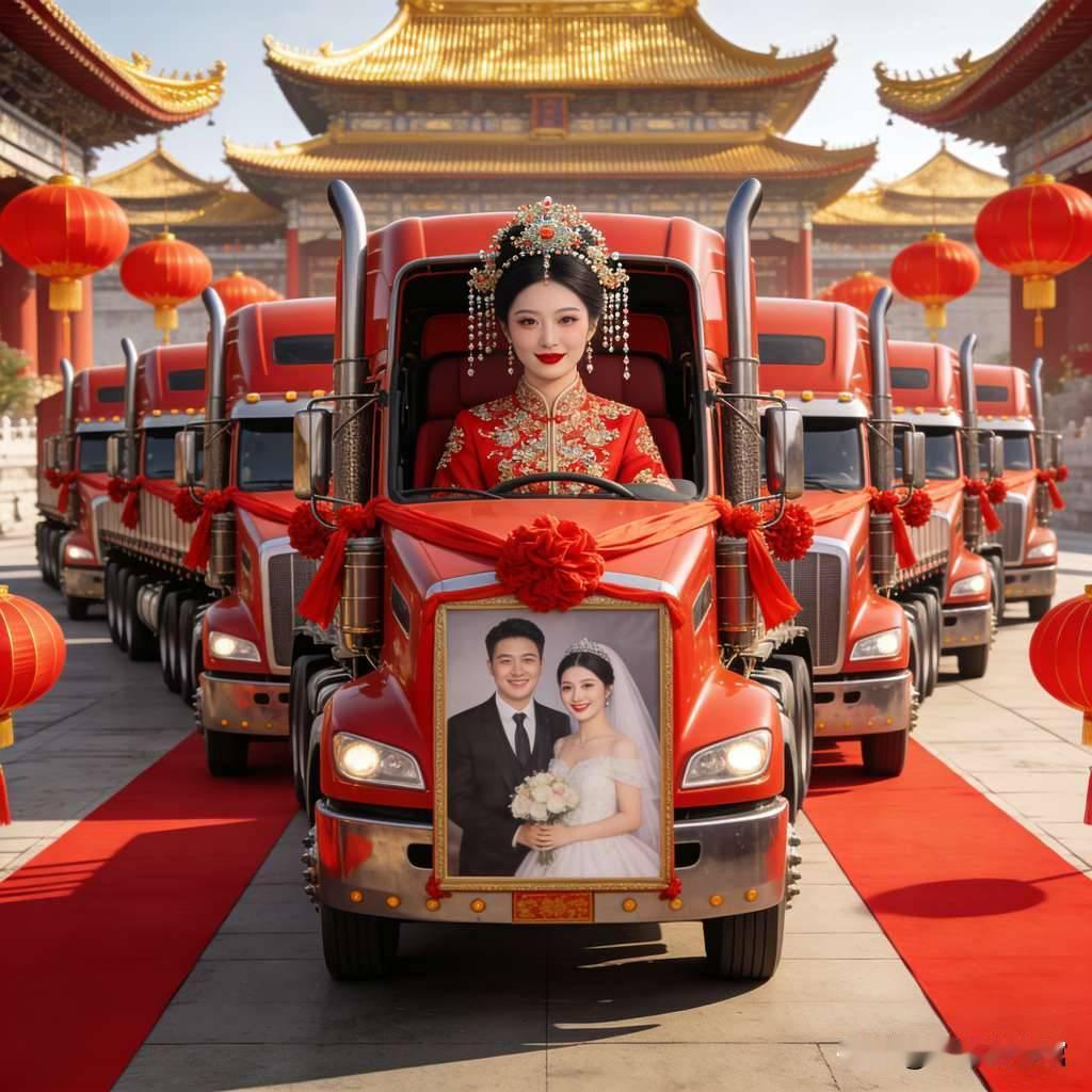 十辆半挂车开道 轰隆引擎震醒整条街！山东一场婚礼惊现“陆地航母”级排场——十辆重