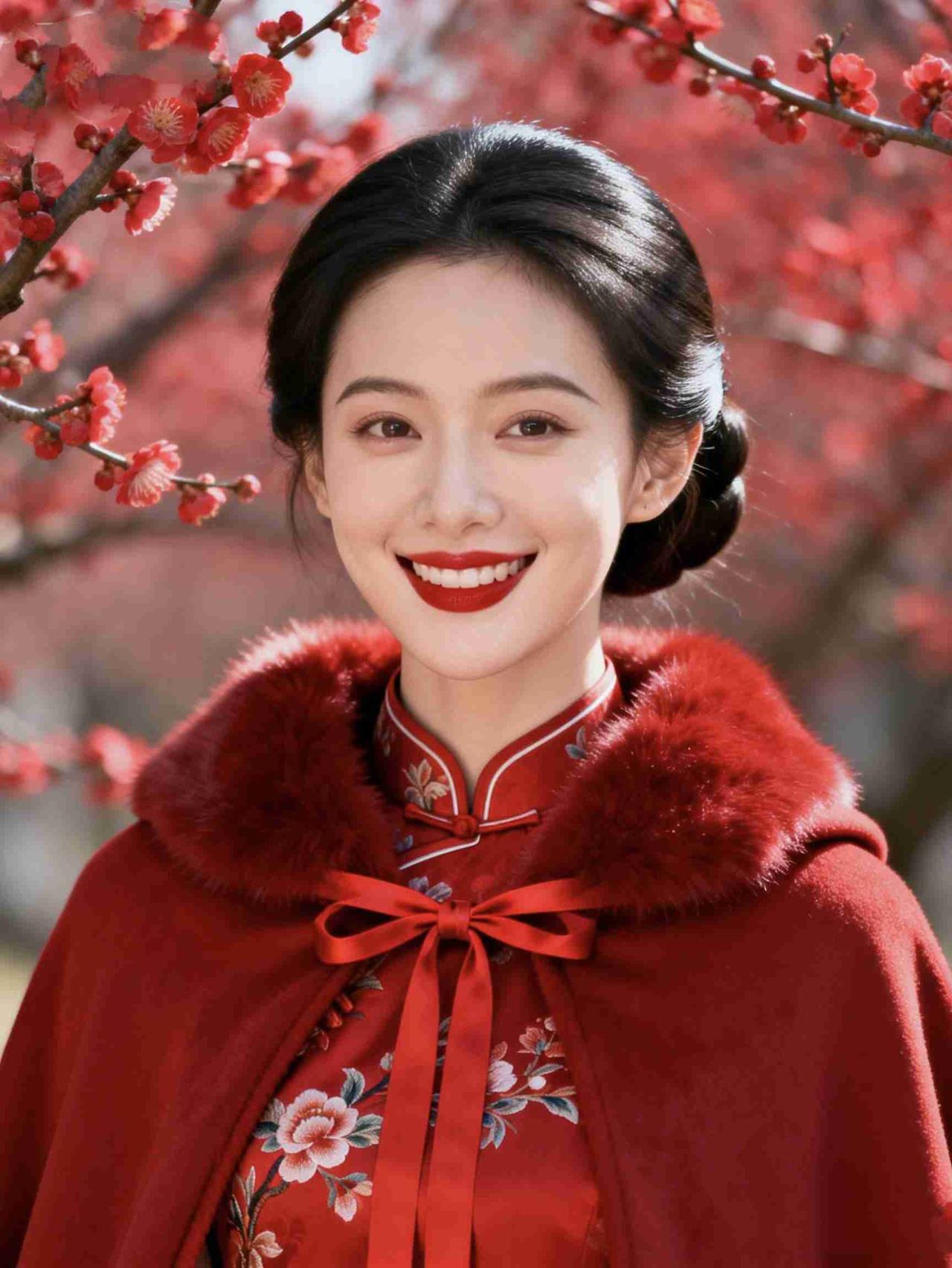 我的今日状态：😁轻松愉快
我这里的天气：☁️阴天
《红梅映红妆》
 
红绒覆肩