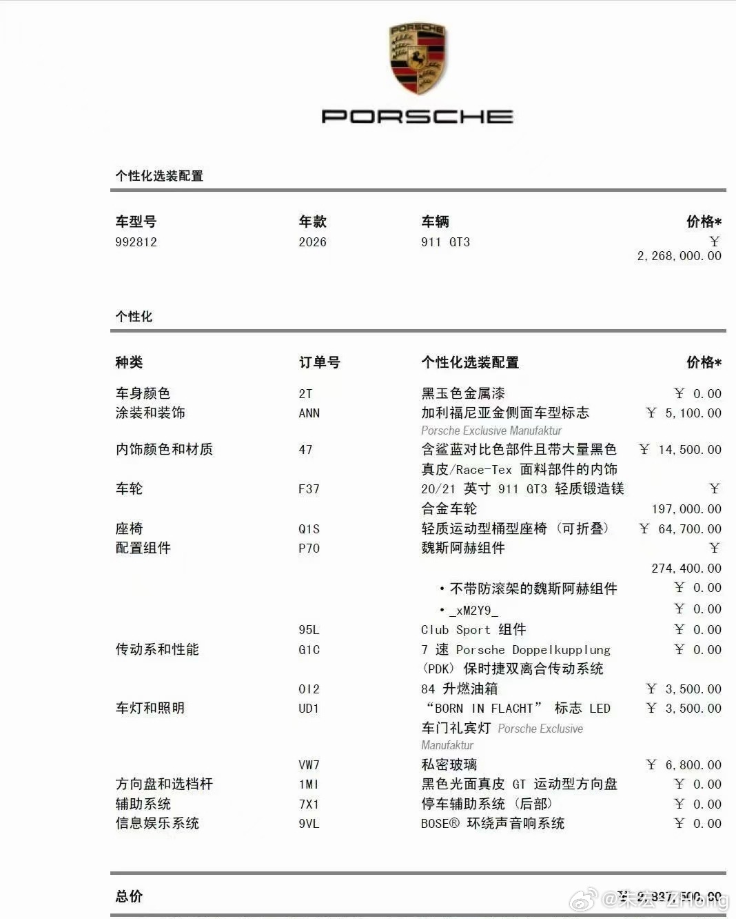 保时捷911 GT3  跑车 要买就买个配置高点的 不要在乎性价比 300多万已