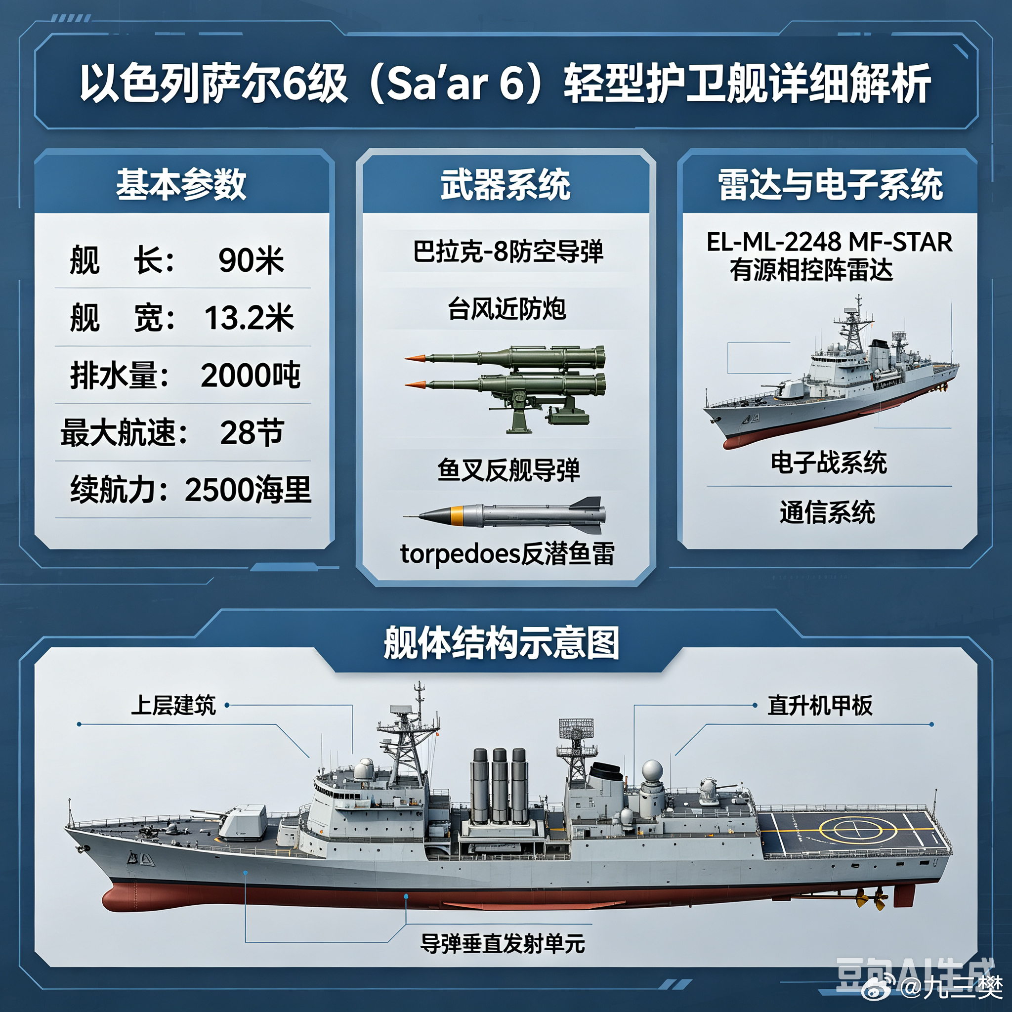 军事ai新视野 以色列萨尔6级（Sa'ar 6）轻型护卫舰ai热力追踪 核心定位