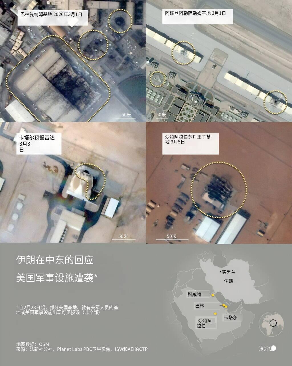 新闻快讯——2026年2月28日伊朗发动袭击以来，中东地区四处美军基地或驻有美军