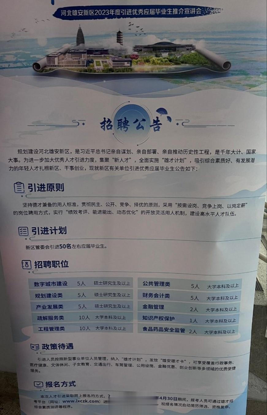 雄安的“雄才计划”开始招聘人才。 ​​​