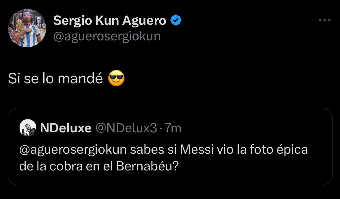 【[酷][酷][酷]】球迷发推问阿坤：你知道梅西是否看过La Cobra在伯纳乌