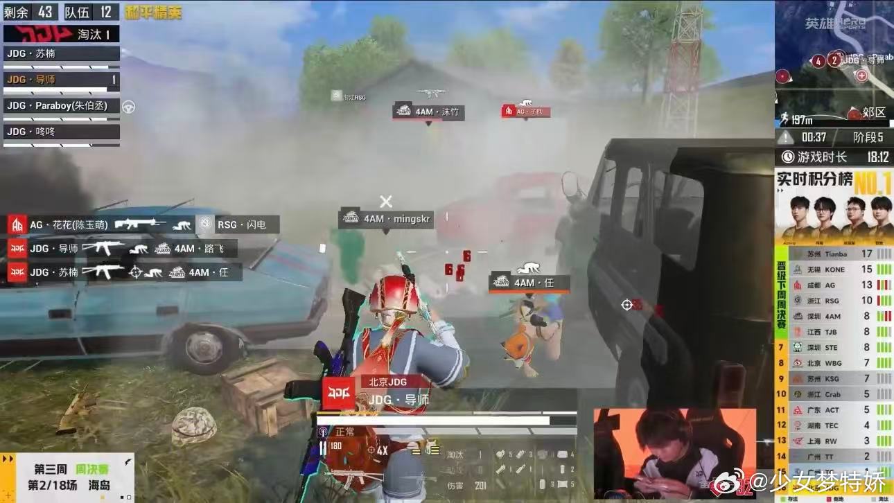 JDG导师四连枪王赛场火力拉满，JDG导师精准出击连斩四人，强势斩获四连枪王，用