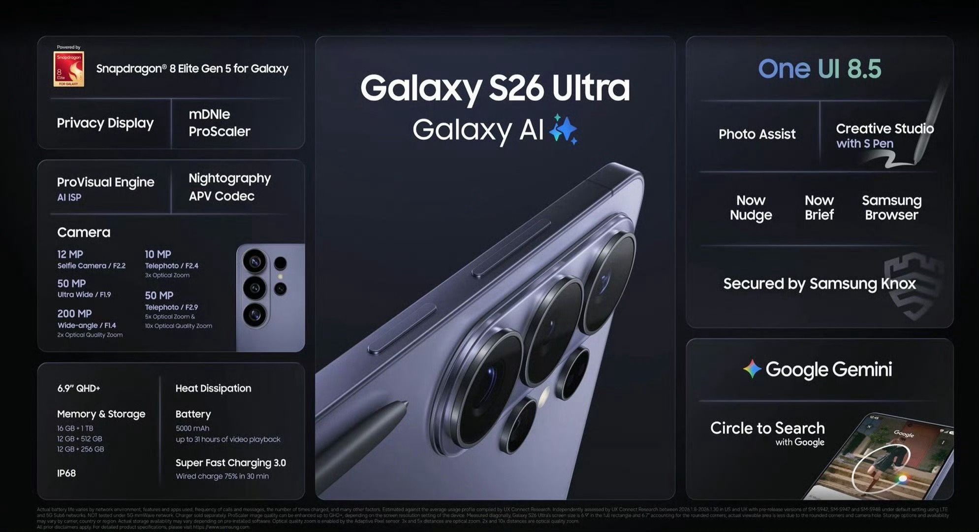 三星GalaxyS26系列价格S26：12+256GB 售价 6999 元S26