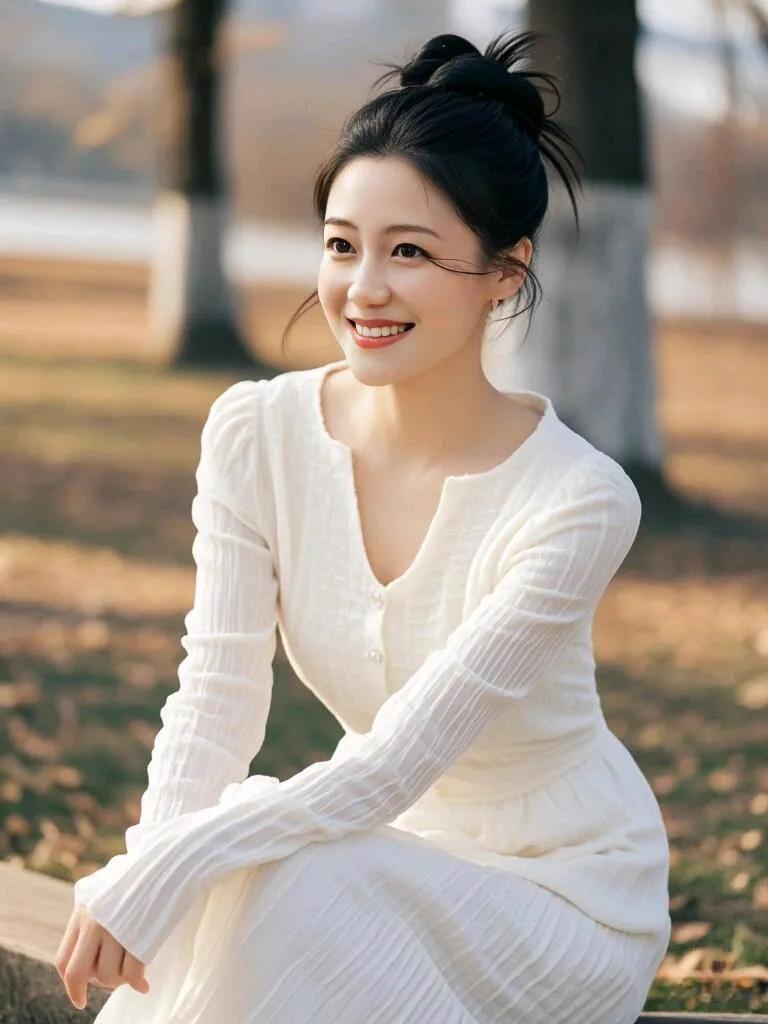 白衣素裙清丽影#倚树凝眸思红颜#温柔温婉型穿搭