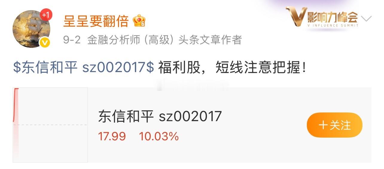 $东信和平 sz002017$ T+4涨幅9.03%，今日封板，恭喜耐心持有的朋