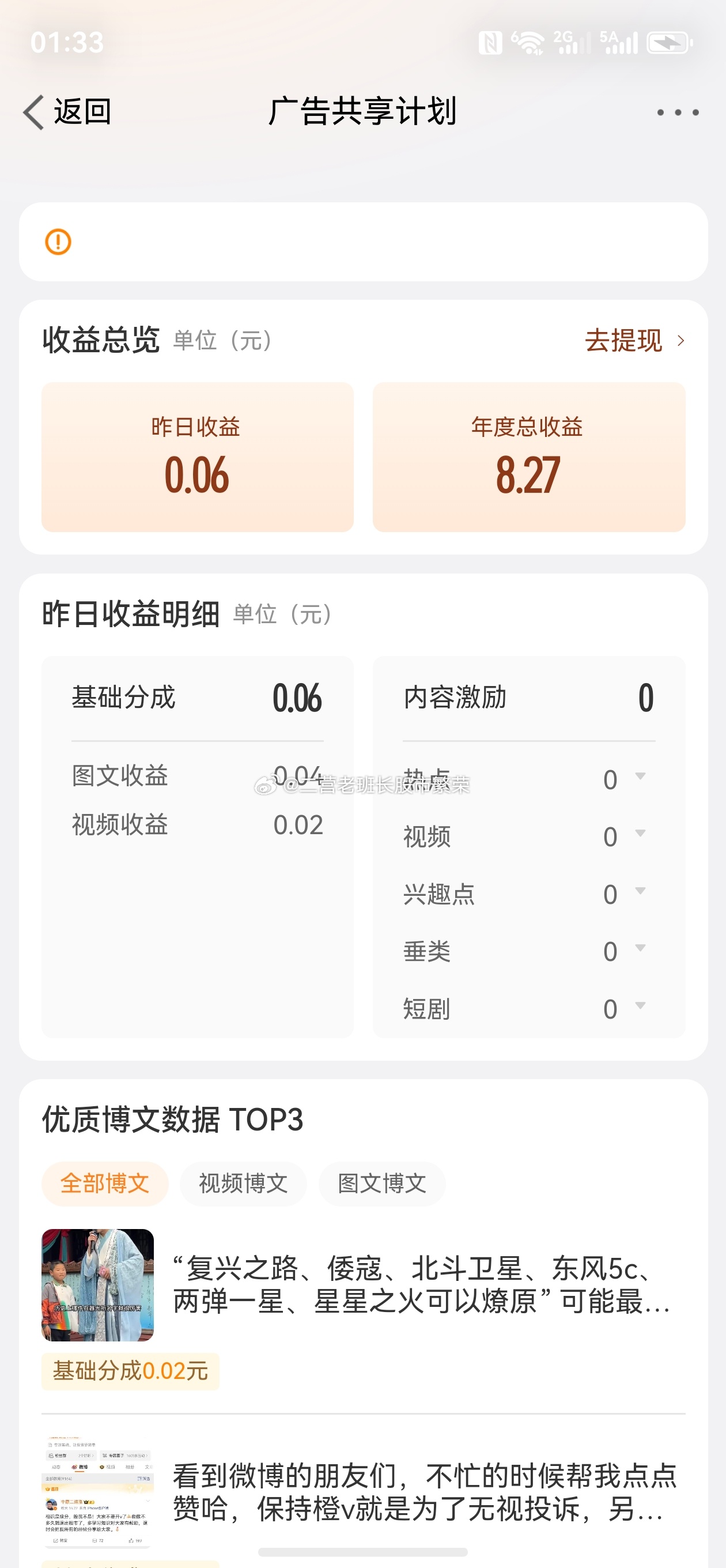 股票创作活力分 向各位精神股东汇报昨天收益，0.06元，离100元略微的进步了一