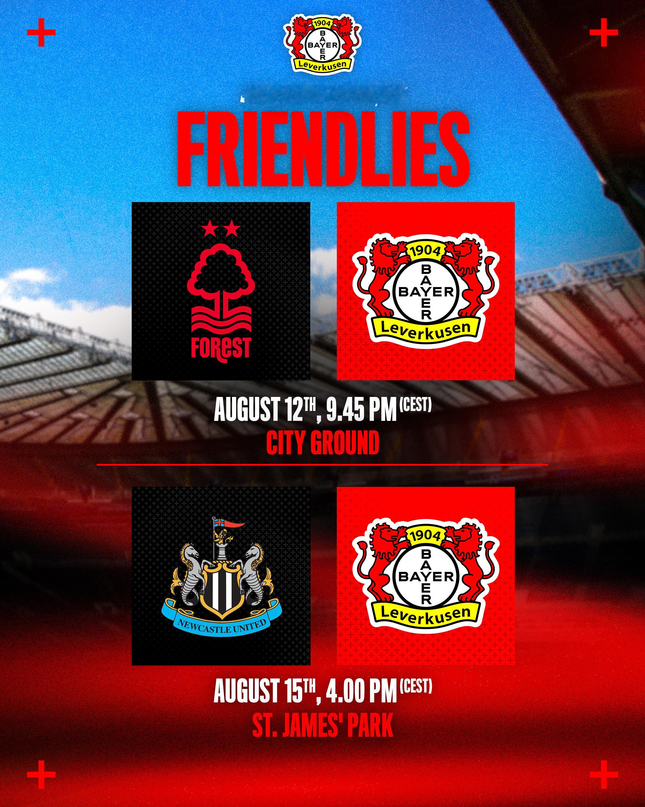 🇬🇧我们将在今夏再一次前往英国进行热身赛！✈️🆚诺丁汉森林：北京时间8月1