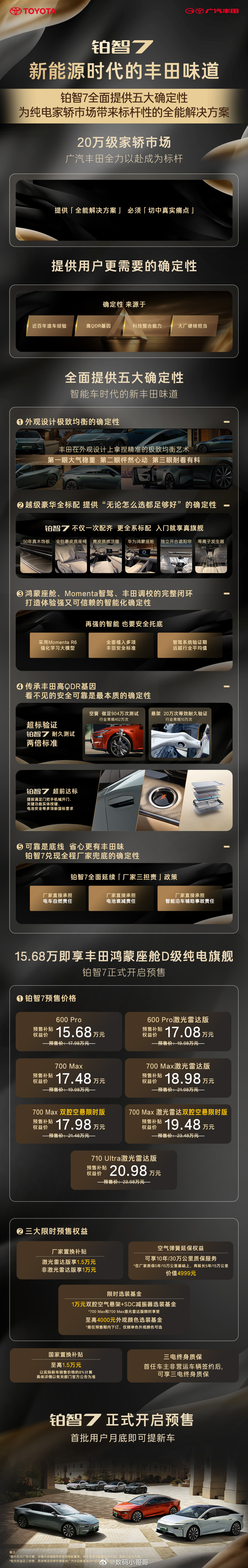 丰田铂智7预售权益价15.68万起 这两天去店里看车，发现刚开启预售不久的广汽丰