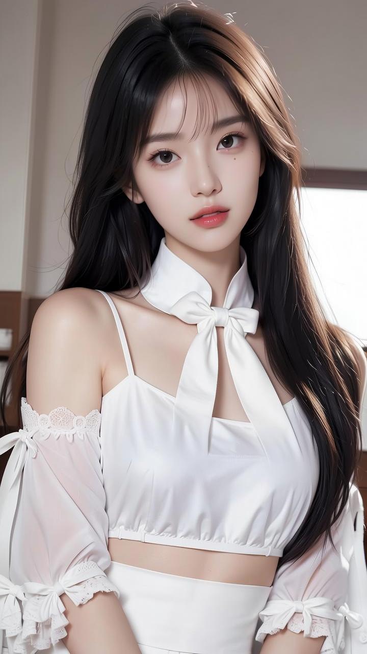 温柔甜美的少女风穿搭，白色系连衣裙搭配蕾丝袖，清新自然。