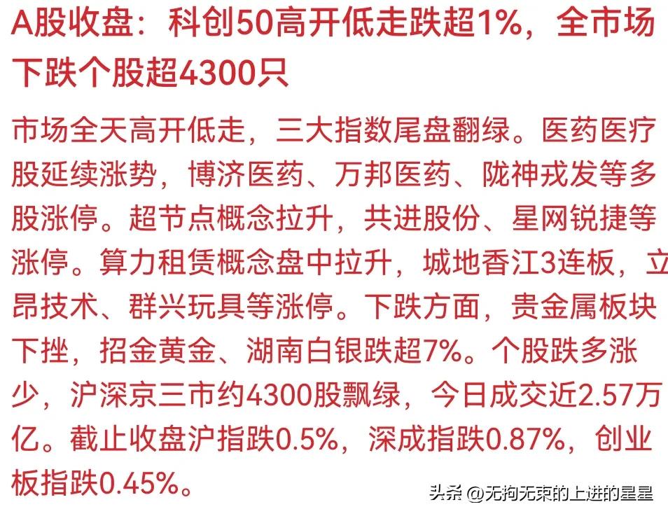 刚刚！4300股下跌+2.57万亿成交，A股又玩“高开低走”把戏？老股民星星：这