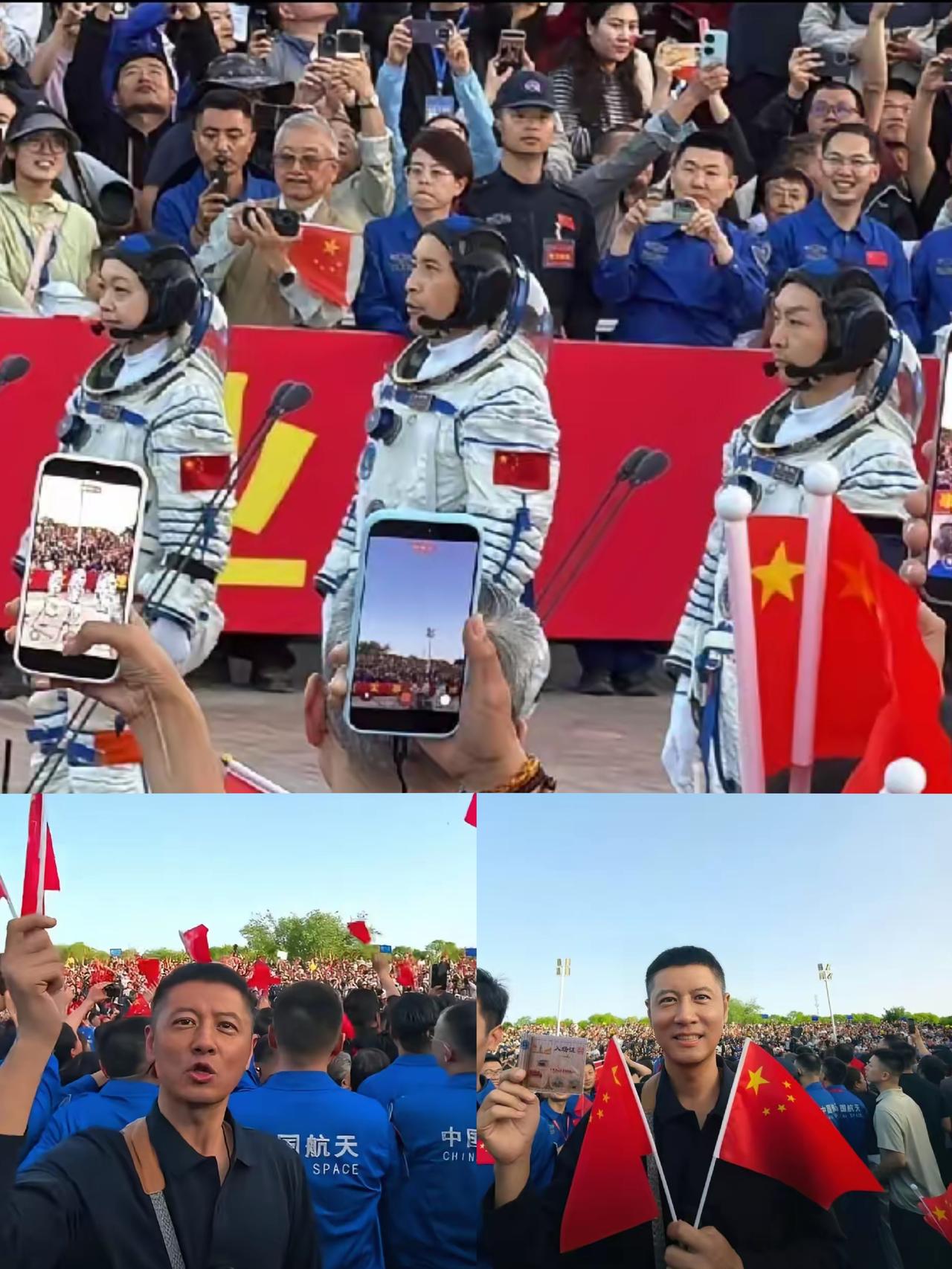任重这波现身神舟二十三号出征现场，真的帅到心坎里了！手持入场证、挥着小国旗的模样