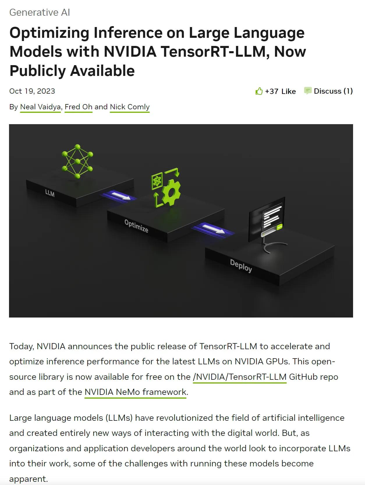 Nvidia 搞的这个 NVIDIA TensorRT-LLM 开源库，官方数据