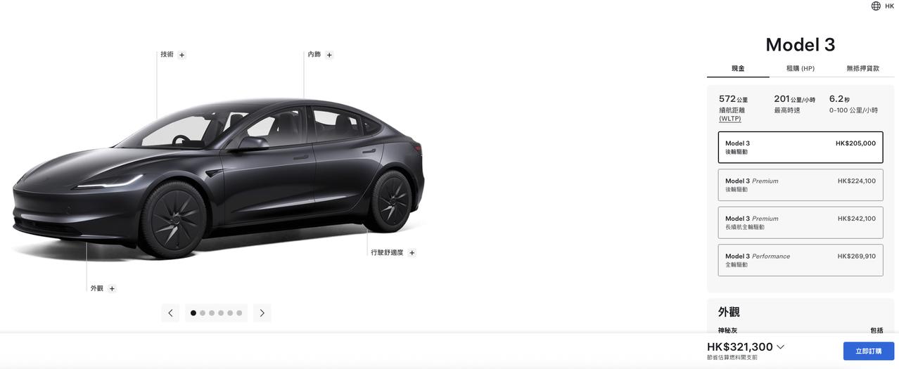 港版特斯拉Model 3出斋版，定价20.5万港币（约17.5万）
因为足够低配